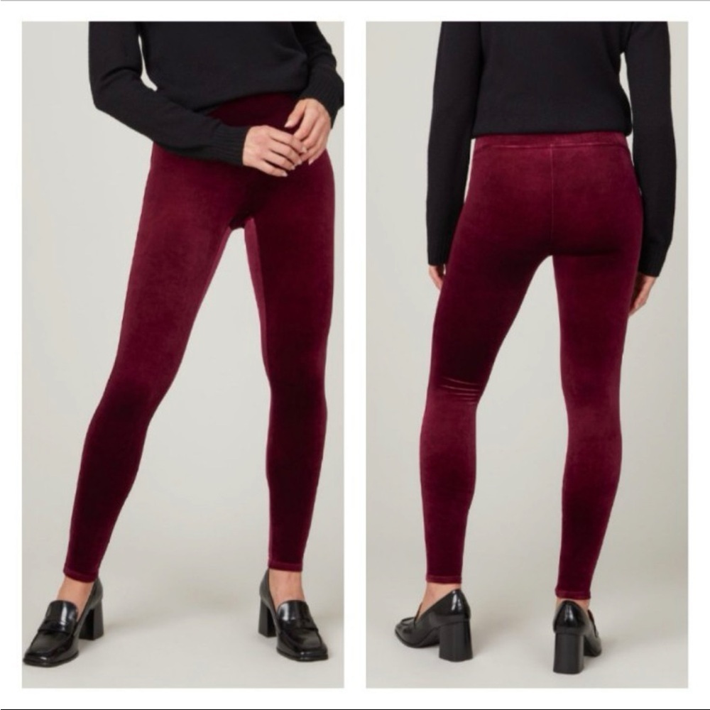 SPANX Rich Burgundy Velvet Velour Leggings Size Small